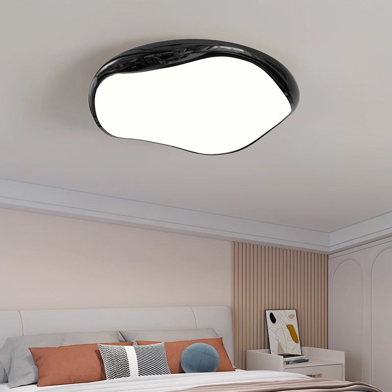 Modern Minimalist Cream Irregular Round Iron Acrylic LED Flush Mount Ceiling Light For Bedroom