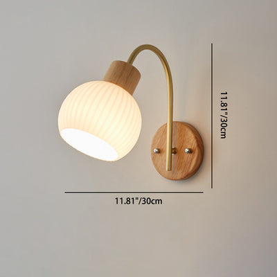 Contemporary Scandinavian Cream Round Oval Rubberwood Iron Rotational Molding Glass 1-Light Wall Sconce Lamp For Bedroom