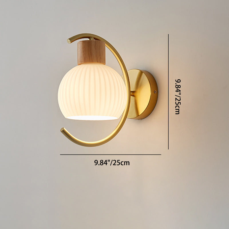 Contemporary Scandinavian Cream Round Oval Rubberwood Iron Rotational Molding Glass 1-Light Wall Sconce Lamp For Bedroom