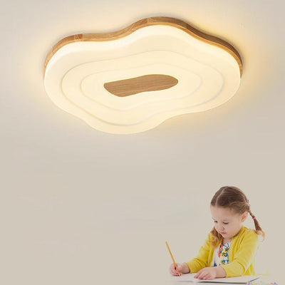 Modern Minimalist Cloud Dome Shape Rubberwood Acrylic LED Flush Mount Ceiling Light For Bedroom