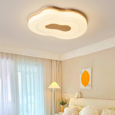 Modern Minimalist Cloud Dome Shape Rubberwood Acrylic LED Flush Mount Ceiling Light For Bedroom