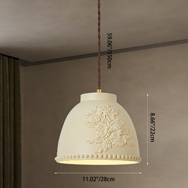 Traditional Rustic Carved Round Cylinder Resin 1/2 Light Pendant Light For Bedroom