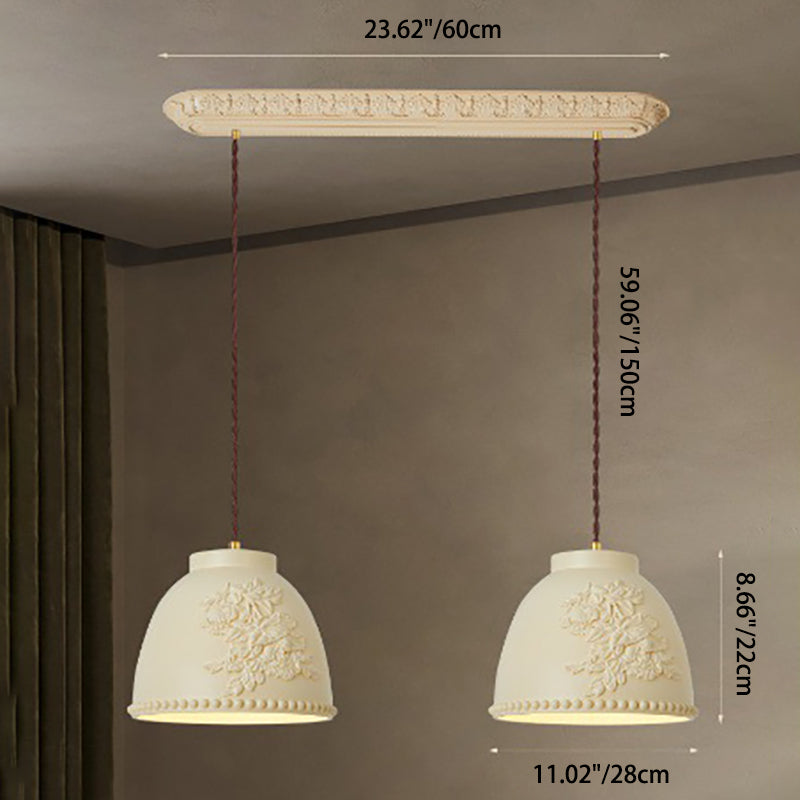 Traditional Rustic Carved Round Cylinder Resin 1/2 Light Pendant Light For Bedroom