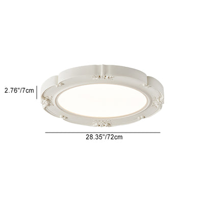 Modern Minimalist Cream Carved Round Dome Resin Acrylic LED Flush Mount Ceiling Light For Bedroom