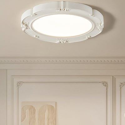 Modern Minimalist Cream Carved Round Dome Resin Acrylic LED Flush Mount Ceiling Light For Bedroom