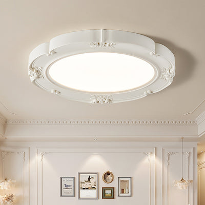 Modern Minimalist Cream Carved Round Dome Resin Acrylic LED Flush Mount Ceiling Light For Bedroom