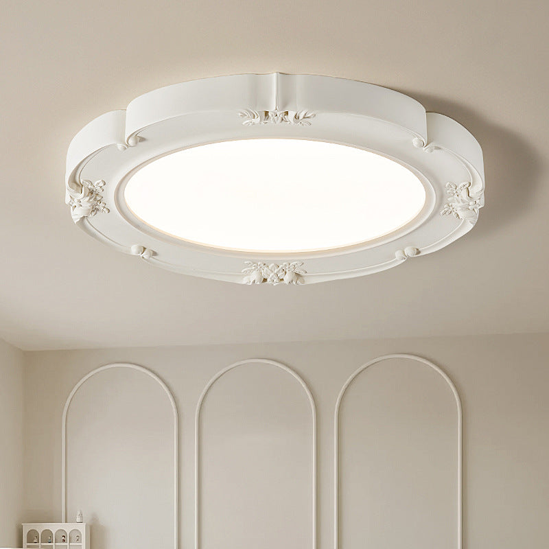 Modern Minimalist Cream Carved Round Dome Resin Acrylic LED Flush Mount Ceiling Light For Bedroom