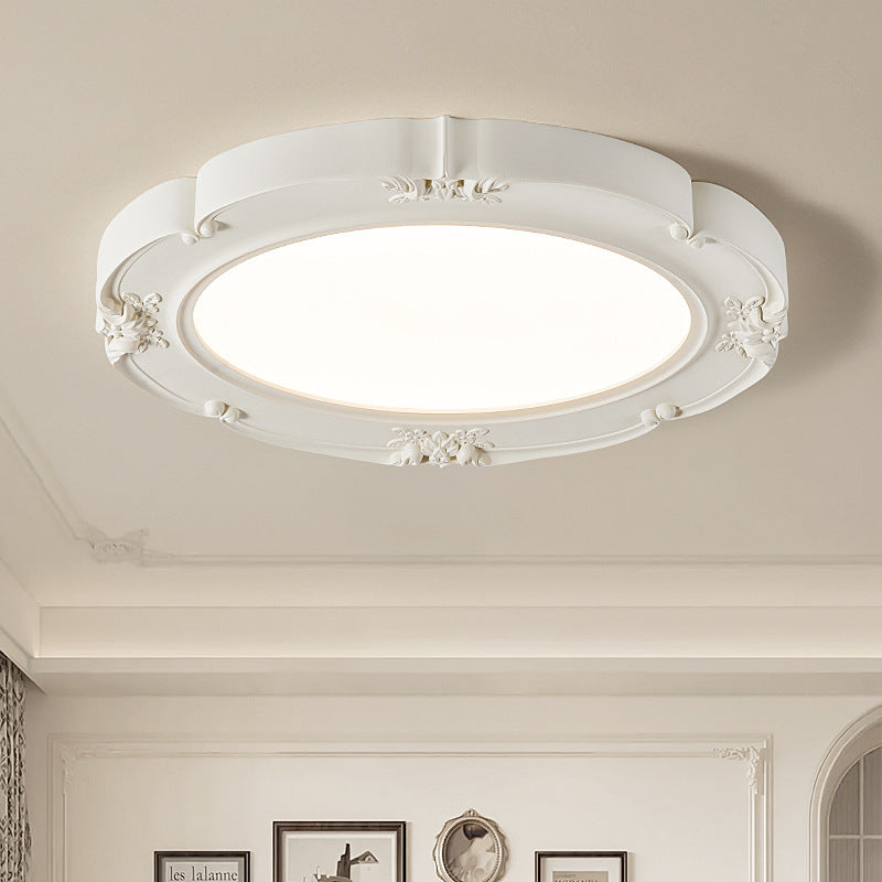 Modern Minimalist Cream Carved Round Dome Resin Acrylic LED Flush Mount Ceiling Light For Bedroom