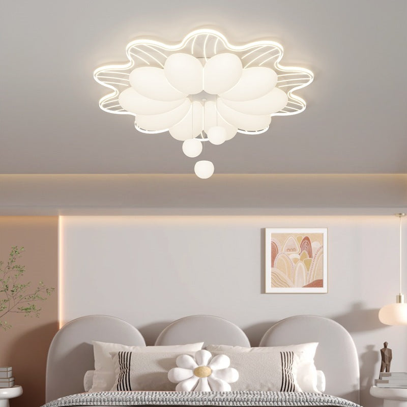 Modern Minimalist Cream Flower Round Dome Iron Rotational Molding LED Flush Mount Ceiling Light For Bedroom