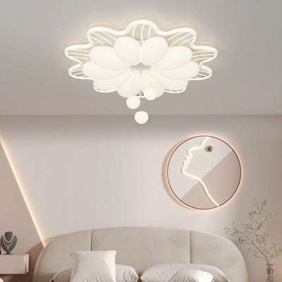 Modern Minimalist Cream Flower Round Dome Iron Rotational Molding LED Flush Mount Ceiling Light For Bedroom