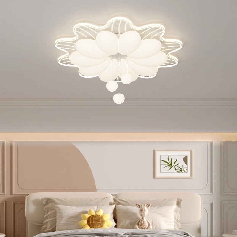 Modern Minimalist Cream Flower Round Dome Iron Rotational Molding LED Flush Mount Ceiling Light For Bedroom