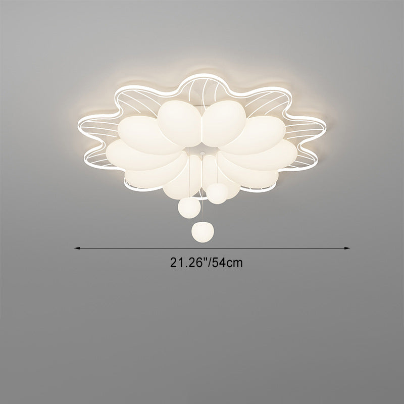 Modern Minimalist Cream Flower Round Dome Iron Rotational Molding LED Flush Mount Ceiling Light For Bedroom