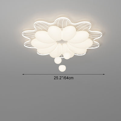 Modern Minimalist Cream Flower Round Dome Iron Rotational Molding LED Flush Mount Ceiling Light For Bedroom