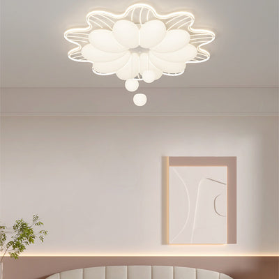 Modern Minimalist Cream Flower Round Dome Iron Rotational Molding LED Flush Mount Ceiling Light For Bedroom