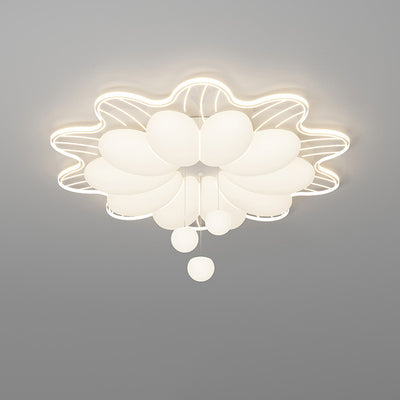 Modern Minimalist Cream Flower Round Dome Iron Rotational Molding LED Flush Mount Ceiling Light For Bedroom