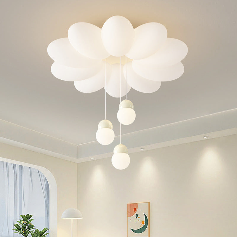 Contemporary Scandinavian Flower Orb Dome Iron Rotational Molding LED Flush Mount Ceiling Light For Bedroom