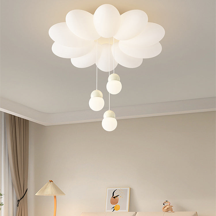 Contemporary Scandinavian Flower Orb Dome Iron Rotational Molding LED Flush Mount Ceiling Light For Bedroom