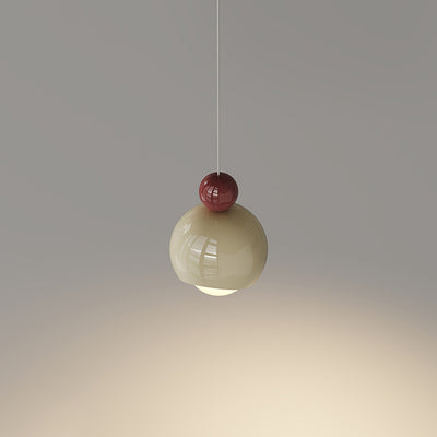 Contemporary Scandinavian Cream Round Orb Iron Glass LED Pendant Light For Bedroom