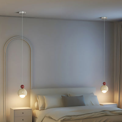 Contemporary Scandinavian Cream Round Orb Iron Glass LED Pendant Light For Bedroom