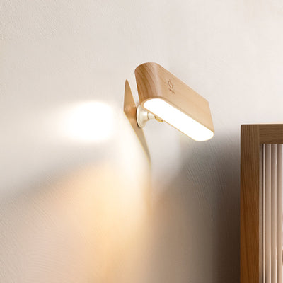 Modern Minimalist Rectangular Linear Wood Magnetic Suction LED Wall Sconce Lamp For Bedroom