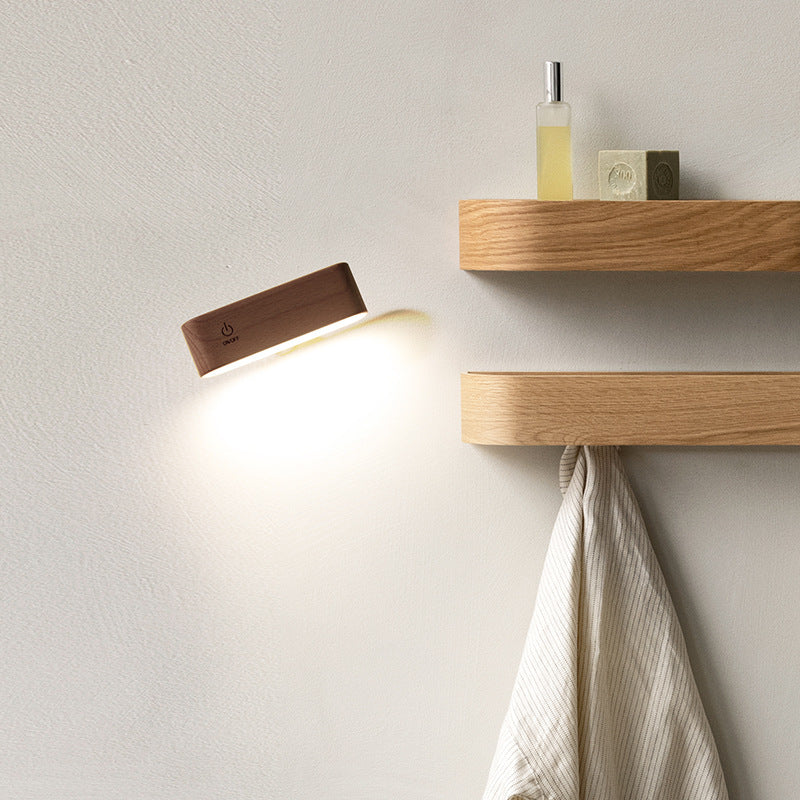 Modern Minimalist Rectangular Linear Wood Magnetic Suction LED Wall Sconce Lamp For Bedroom