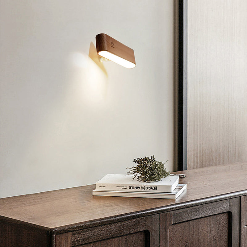 Modern Minimalist Rectangular Linear Wood Magnetic Suction LED Wall Sconce Lamp For Bedroom