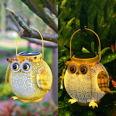 Modern Art Deco Solar Portable Owl Iron LED Outdoor Light For Garden