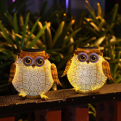 Modern Art Deco Solar Portable Owl Iron LED Outdoor Light For Garden