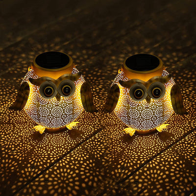 Modern Art Deco Solar Portable Owl Iron LED Outdoor Light For Garden