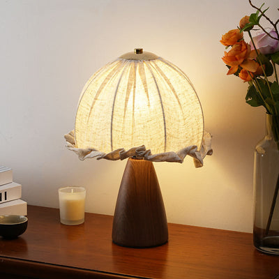 Modern Mid-Century Pod Mushroom Round Ceramic Fabric 1-Light Table Lamp For Bedroom