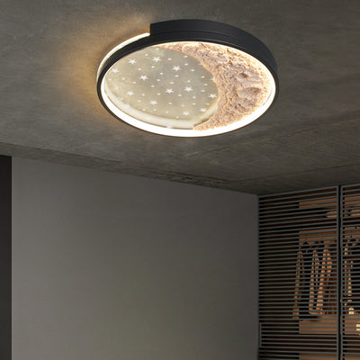 Modern Minimalist Star Moon Round Dome Iron Acrylic LED Flush Mount Ceiling Light For Bedroom