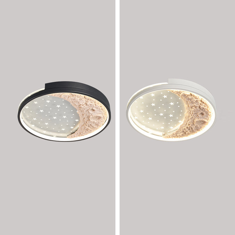 Modern Minimalist Star Moon Round Dome Iron Acrylic LED Flush Mount Ceiling Light For Bedroom