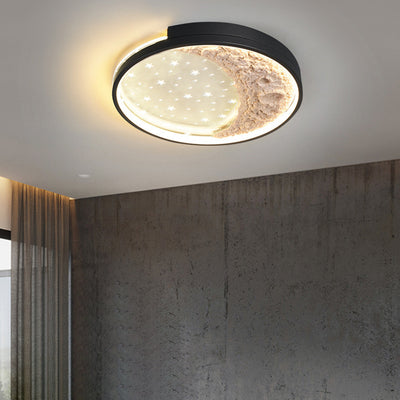 Modern Minimalist Star Moon Round Dome Iron Acrylic LED Flush Mount Ceiling Light For Bedroom