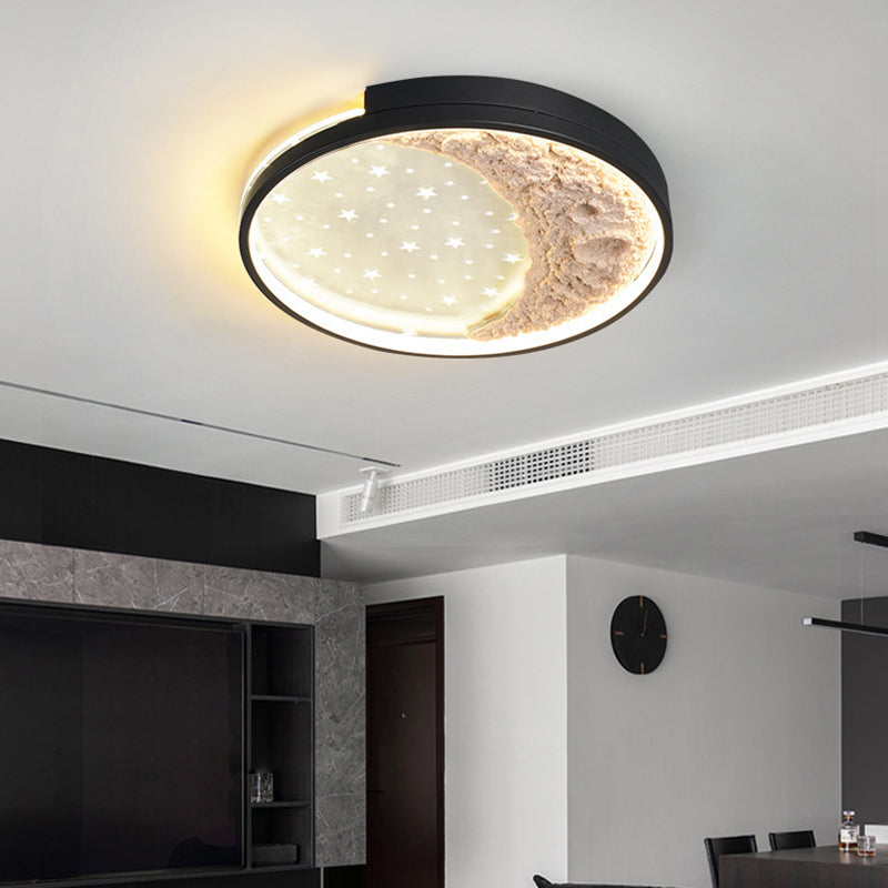 Modern Minimalist Star Moon Round Dome Iron Acrylic LED Flush Mount Ceiling Light For Bedroom