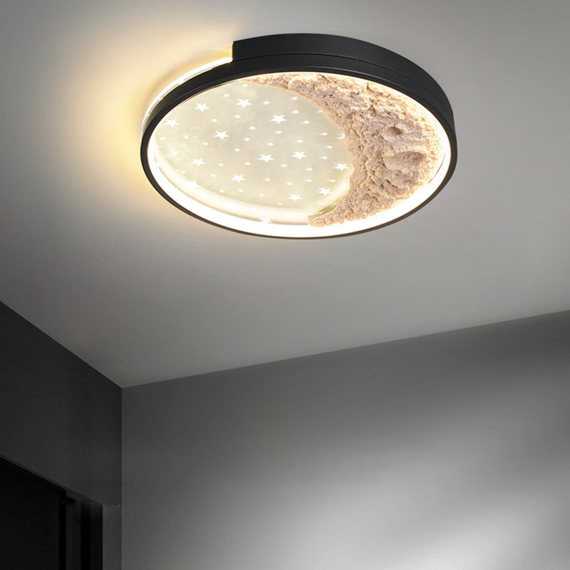 Modern Minimalist Star Moon Round Dome Iron Acrylic LED Flush Mount Ceiling Light For Bedroom