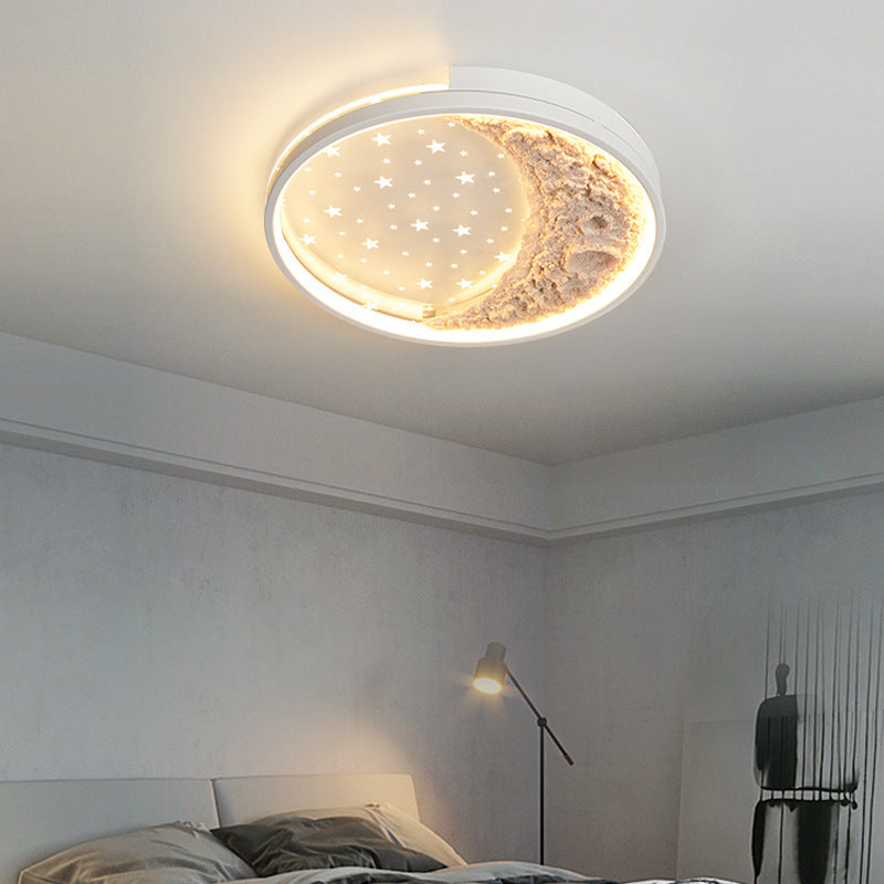 Modern Minimalist Star Moon Round Dome Iron Acrylic LED Flush Mount Ceiling Light For Bedroom