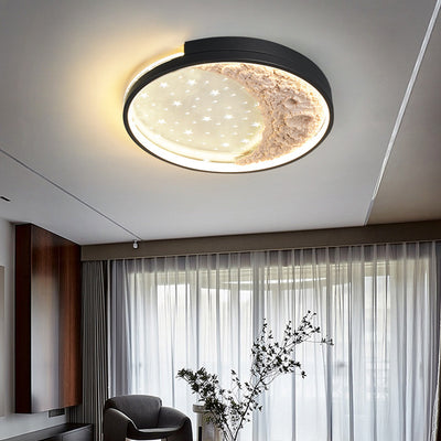 Modern Minimalist Star Moon Round Dome Iron Acrylic LED Flush Mount Ceiling Light For Bedroom