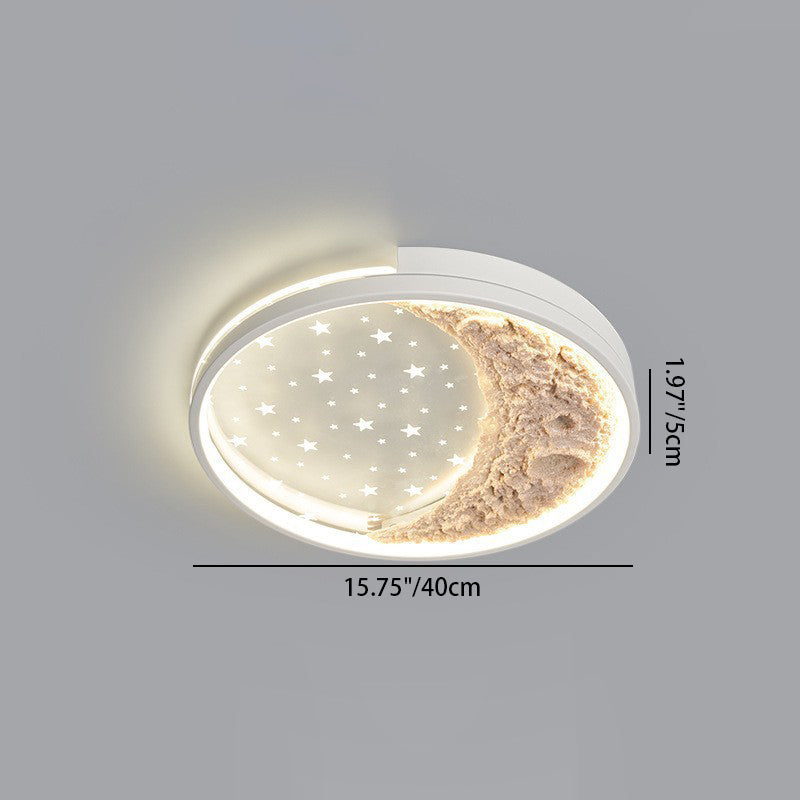 Modern Minimalist Star Moon Round Dome Iron Acrylic LED Flush Mount Ceiling Light For Bedroom