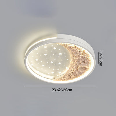 Modern Minimalist Star Moon Round Dome Iron Acrylic LED Flush Mount Ceiling Light For Bedroom