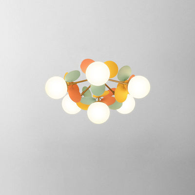 Contemporary Scandinavian Colorful Flower Orb Metal Glass Acrylic 1/4/6/8 Light Semi-Flush Mount Ceiling Light For Bedroom