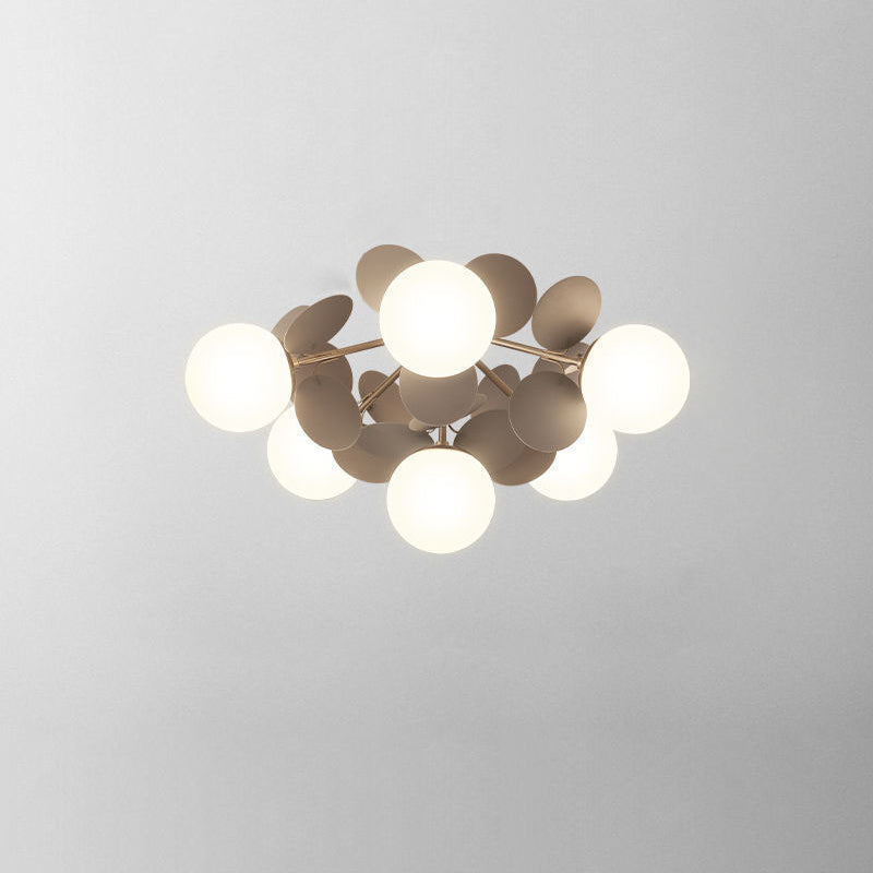 Contemporary Scandinavian Colorful Flower Orb Metal Glass Acrylic 1/4/6/8 Light Semi-Flush Mount Ceiling Light For Bedroom