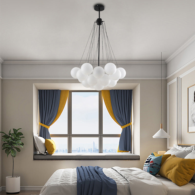 Modern Luxury Round Orb Iron Glass 3-Light Chandelier For Bedroom