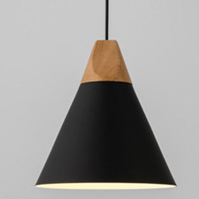 Contemporary Scandinavian Macaron Cone Round Aluminum Wood 1-Light Pendant Light For Bedroom