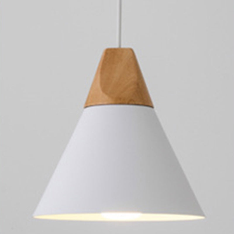 Contemporary Scandinavian Macaron Cone Round Aluminum Wood 1-Light Pendant Light For Bedroom