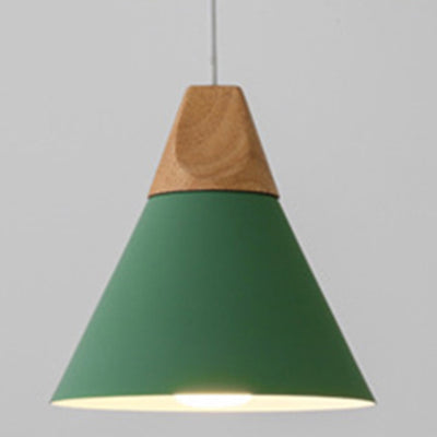 Contemporary Scandinavian Macaron Cone Round Aluminum Wood 1-Light Pendant Light For Bedroom