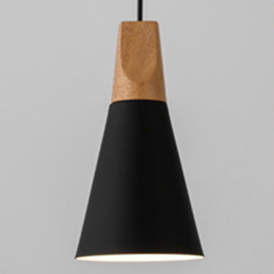 Contemporary Scandinavian Macaron Cone Round Aluminum Wood 1-Light Pendant Light For Bedroom