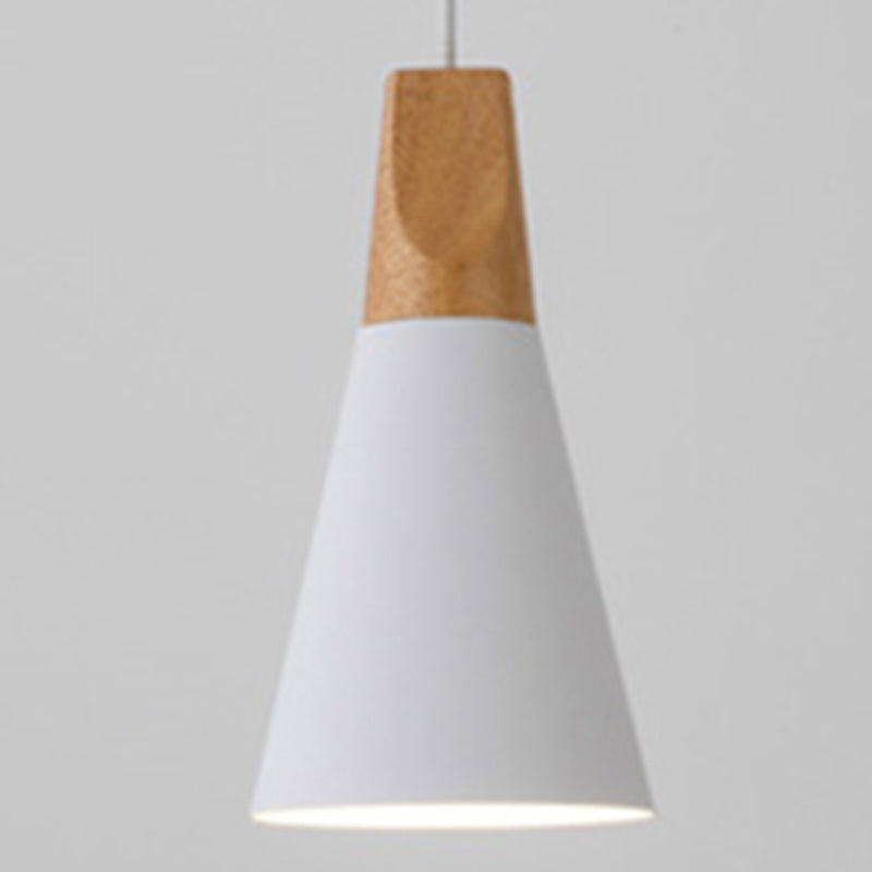 Contemporary Scandinavian Macaron Cone Round Aluminum Wood 1-Light Pendant Light For Bedroom