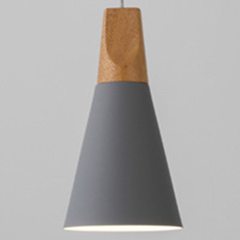 Contemporary Scandinavian Macaron Cone Round Aluminum Wood 1-Light Pendant Light For Bedroom