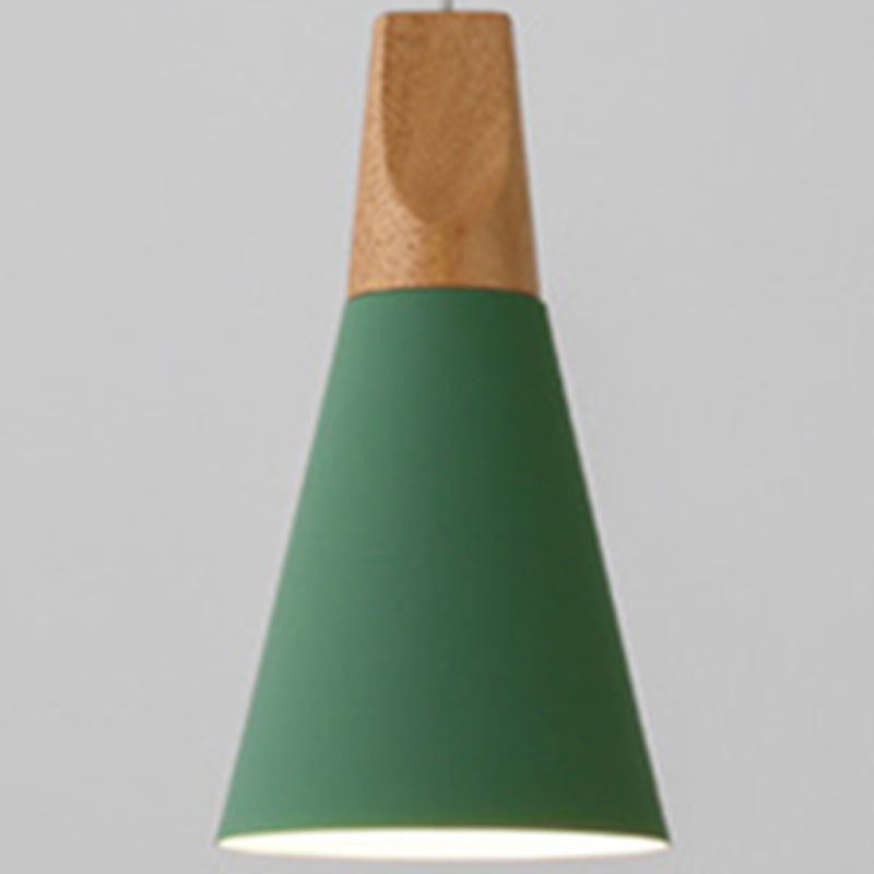 Contemporary Scandinavian Macaron Cone Round Aluminum Wood 1-Light Pendant Light For Bedroom