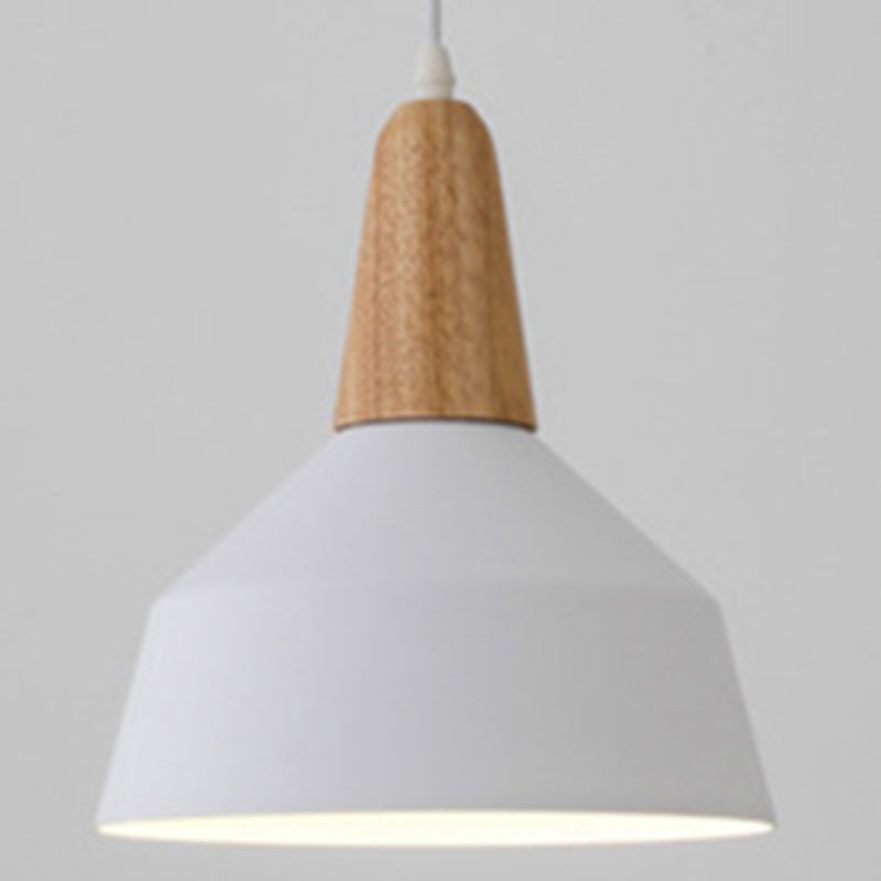 Contemporary Scandinavian Macaron Cone Round Aluminum Wood 1-Light Pendant Light For Bedroom